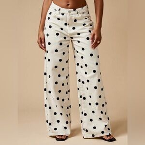 Missguided White and Black Polka Dot Flare Jeans